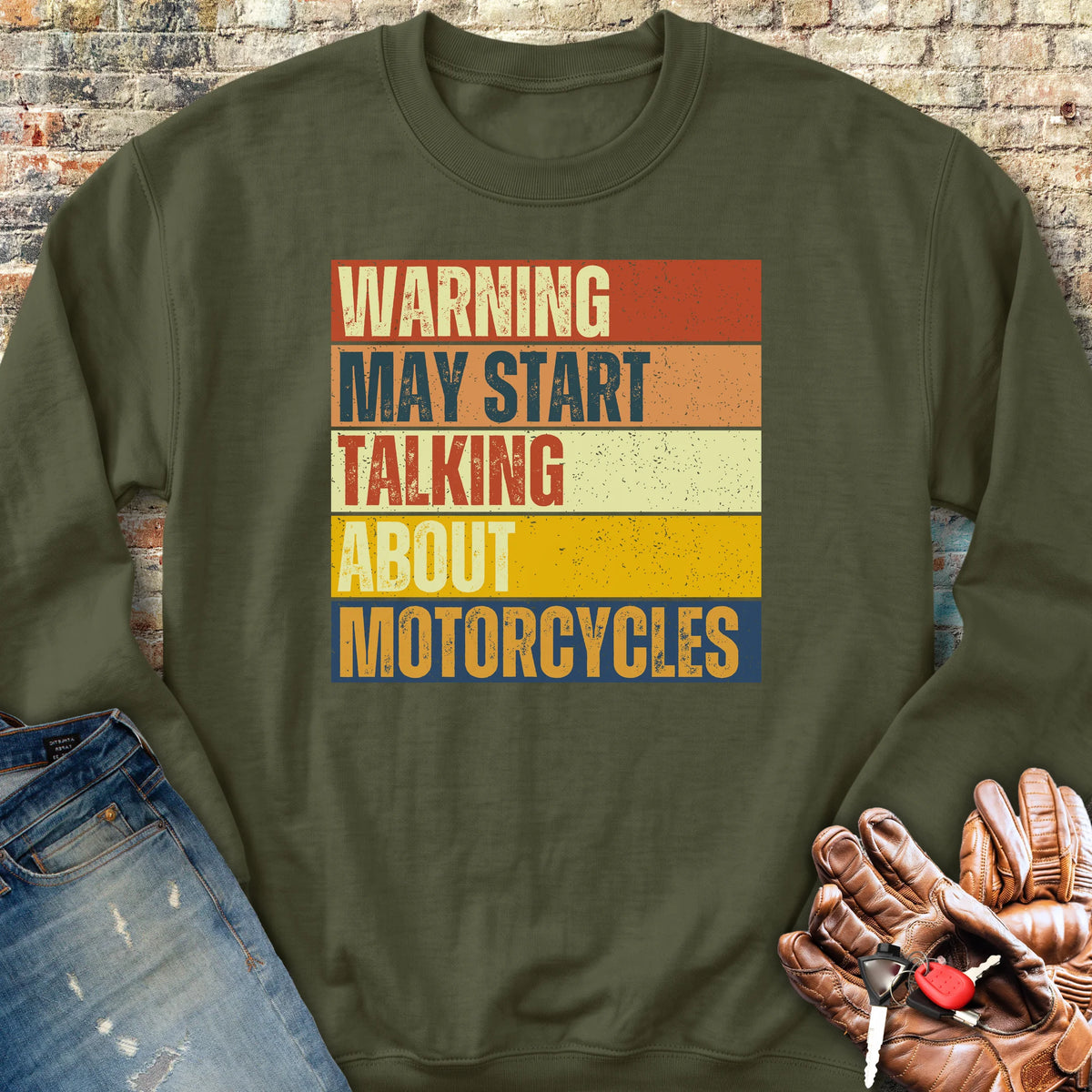 Warning (Block) Sweatshirt - Military Green