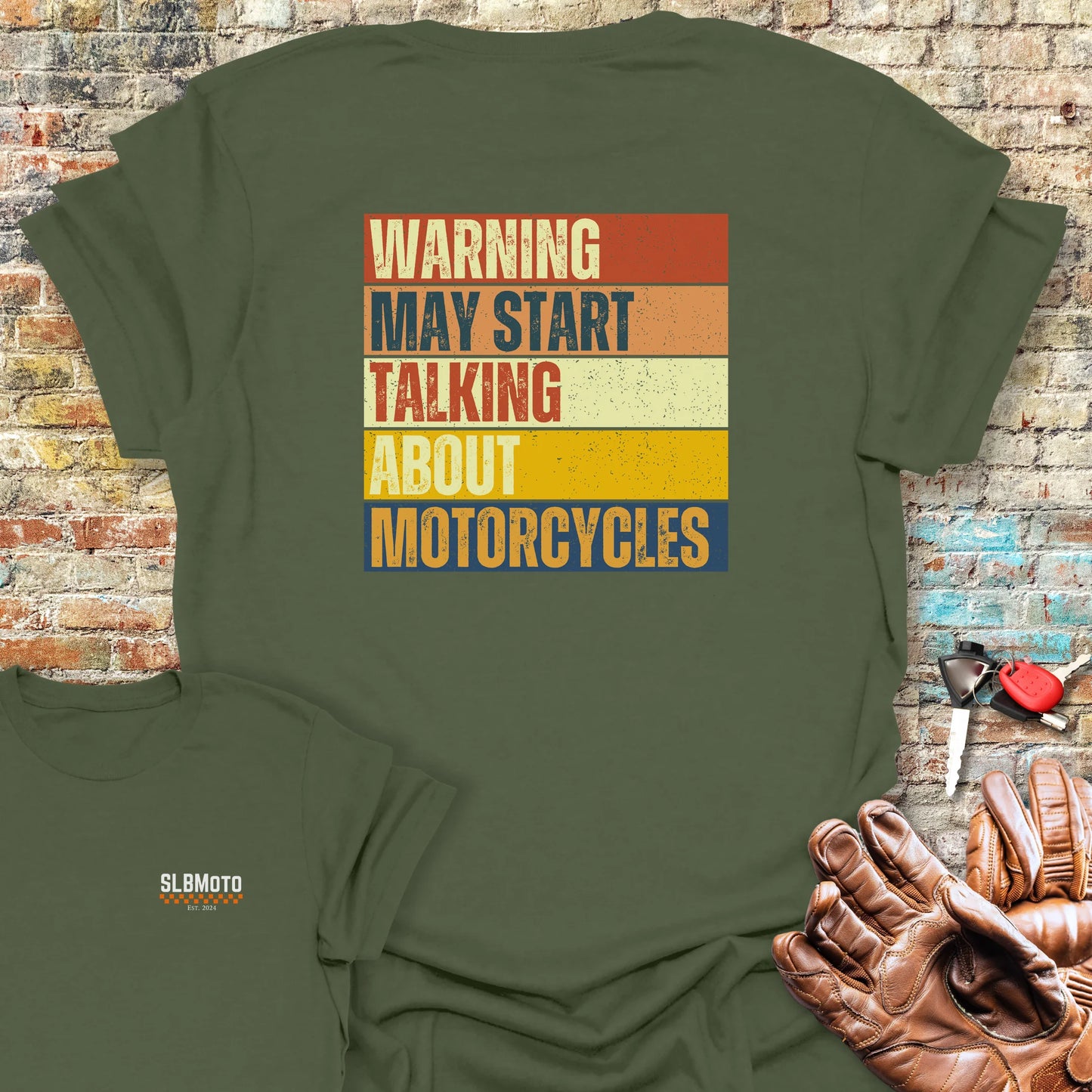 Warning (Block) Back Print T-Shirt - Military Green