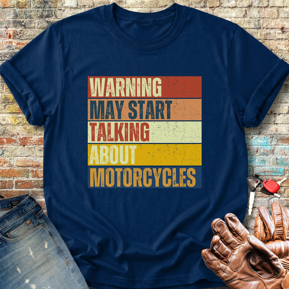 Warning (Block) Classic T-Shirt - Navy
