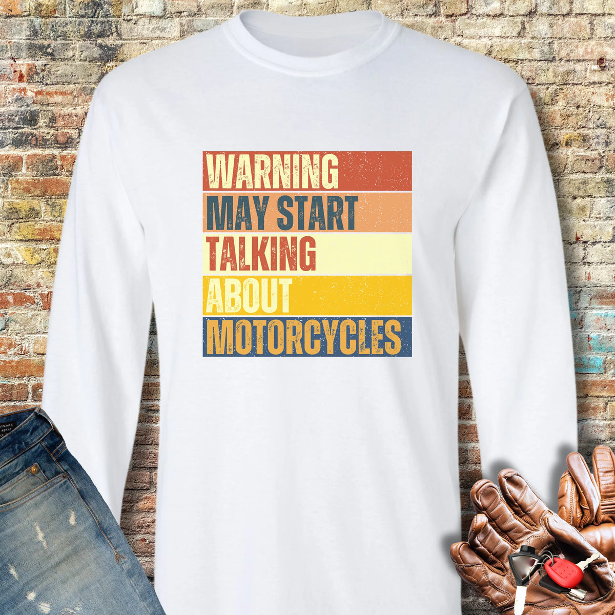 Warning (Block) Long Sleeve T-Shirt - White