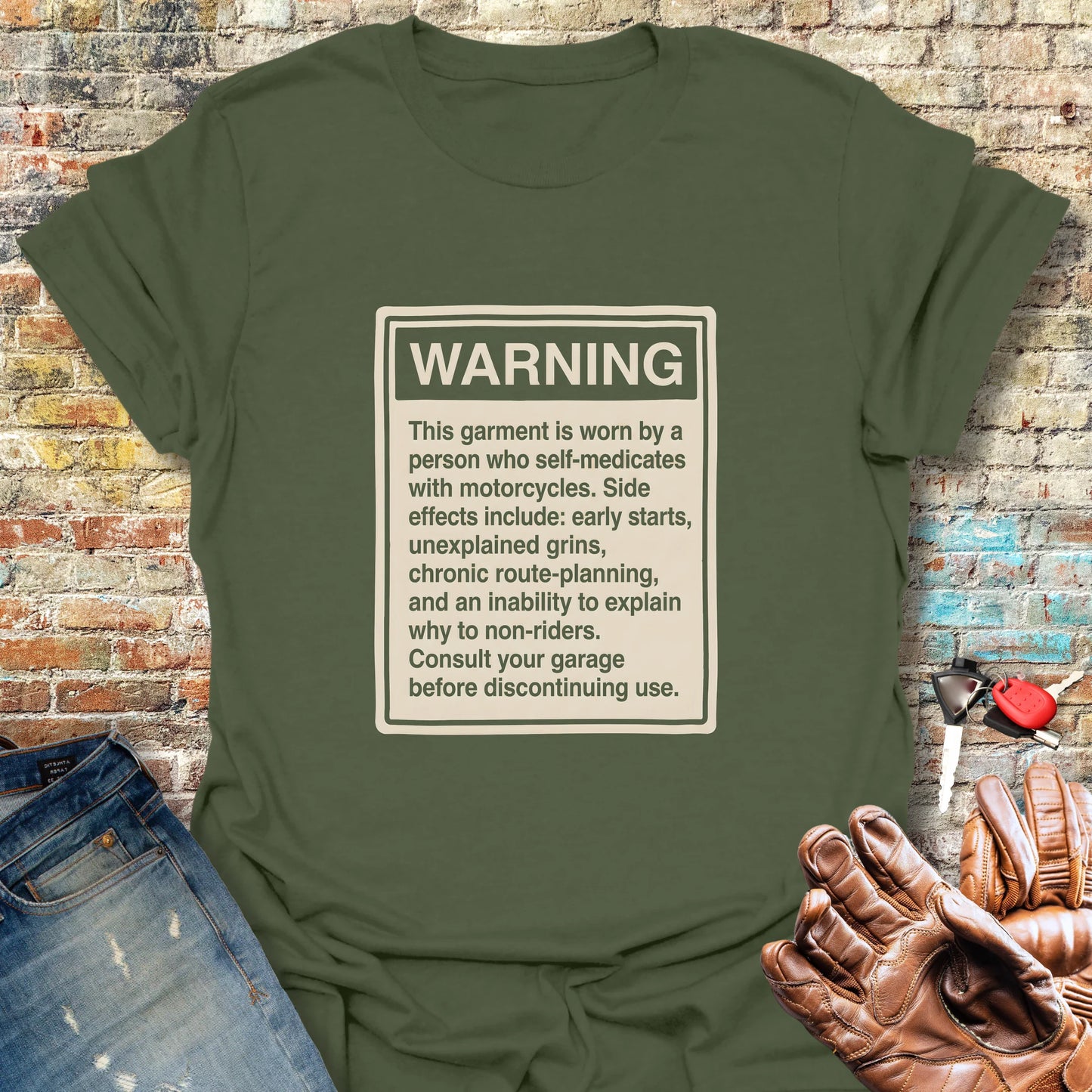 Warning Label T-Shirt - Military Green