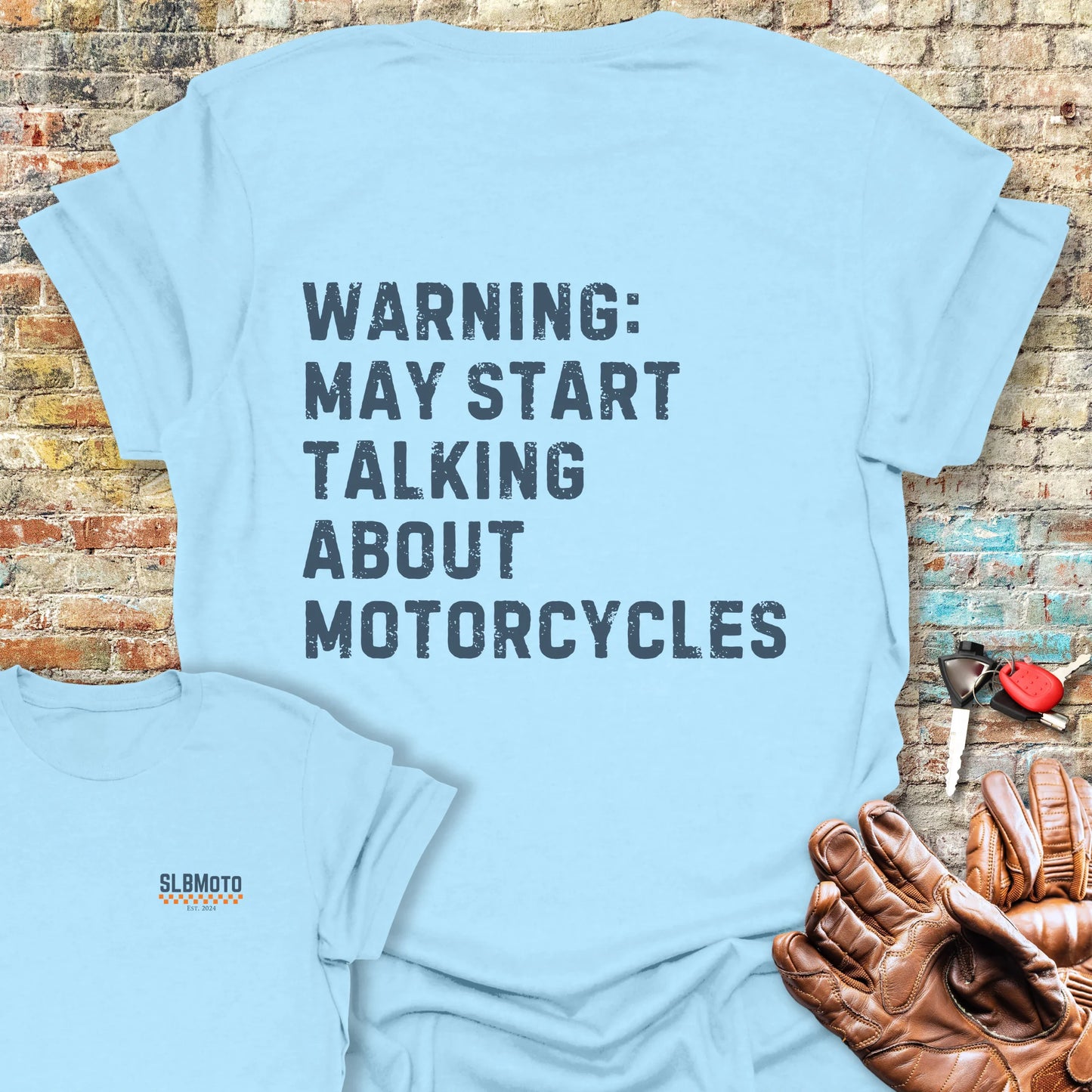 Warning (Text) Back Print T-Shirt - Light Blue