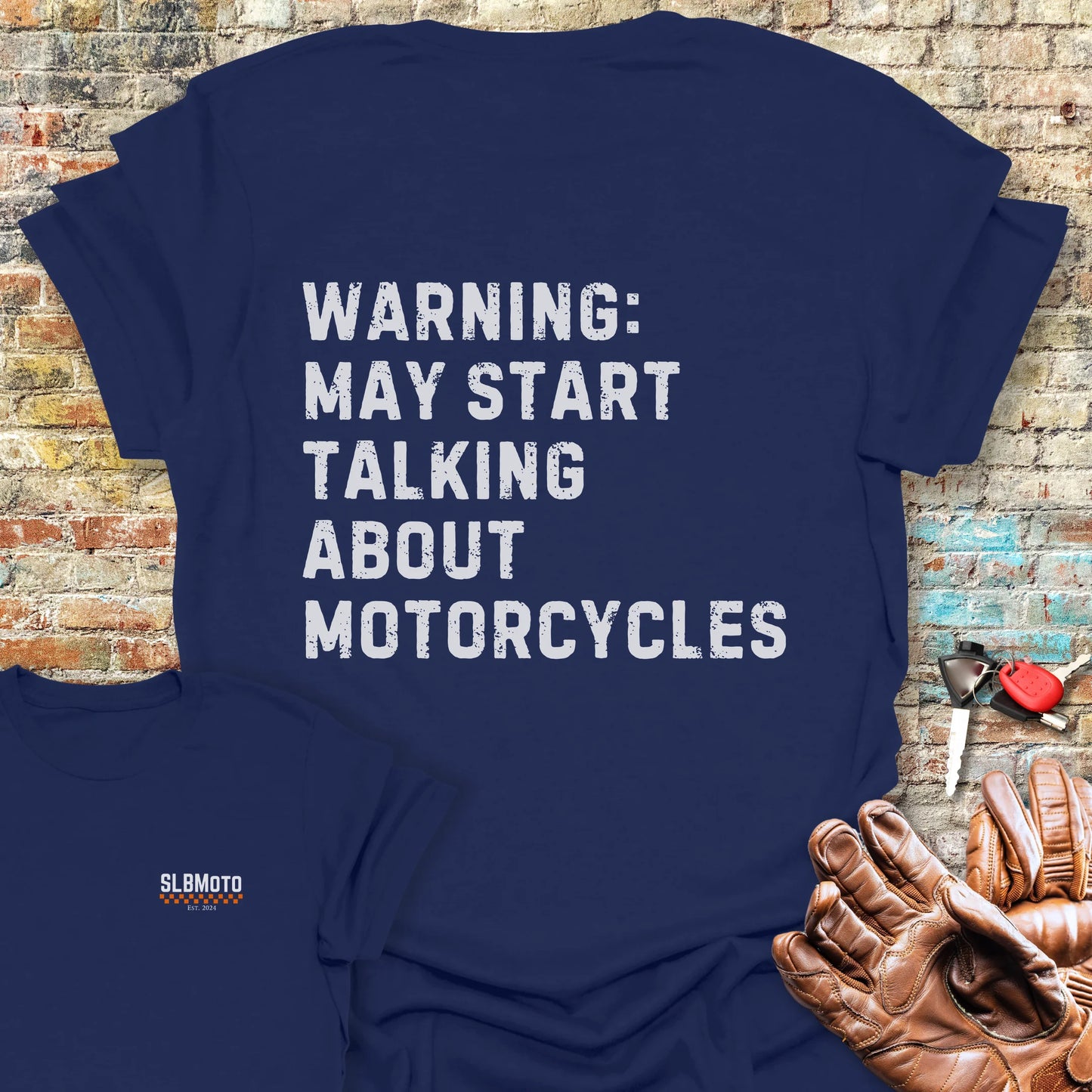 Warning (Text) Back Print T-Shirt - Navy