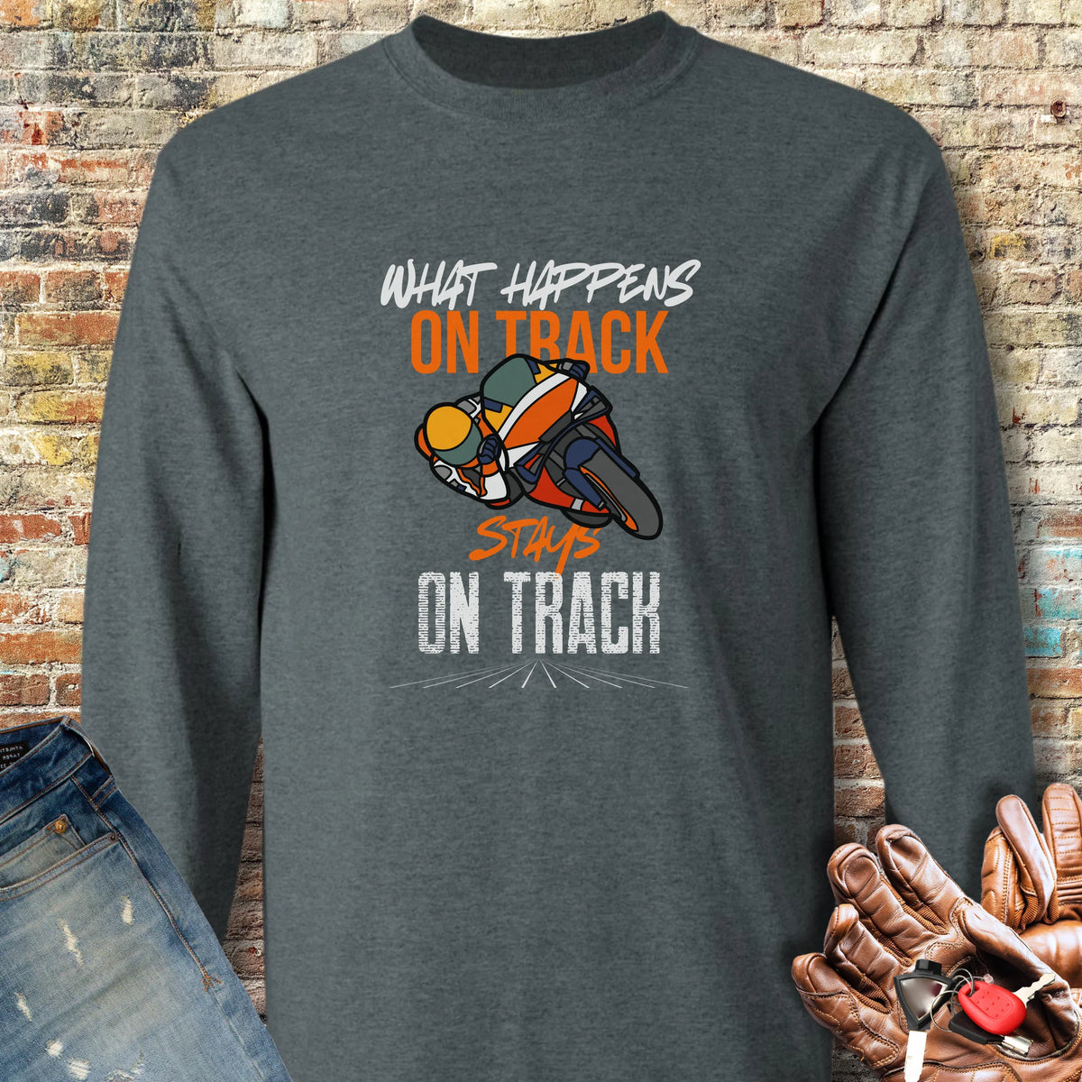 What Happens On Track (Honda) Long Sleeve T-Shirt - Dark Heather