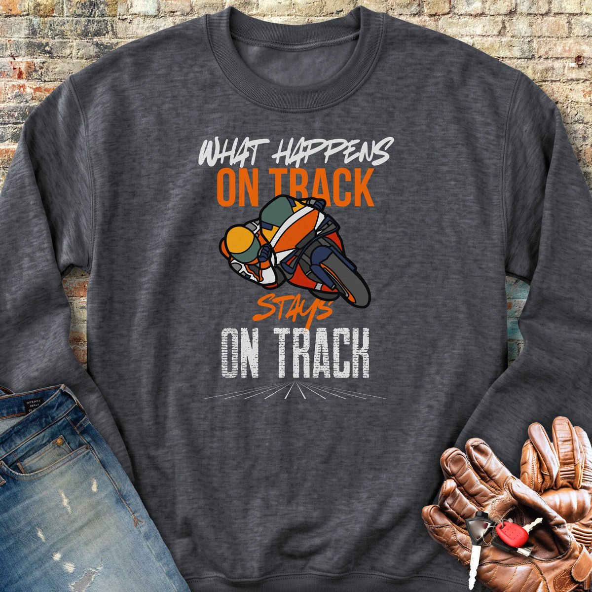 What Happens On Track (Honda) Sweatshirt - Dark Heather