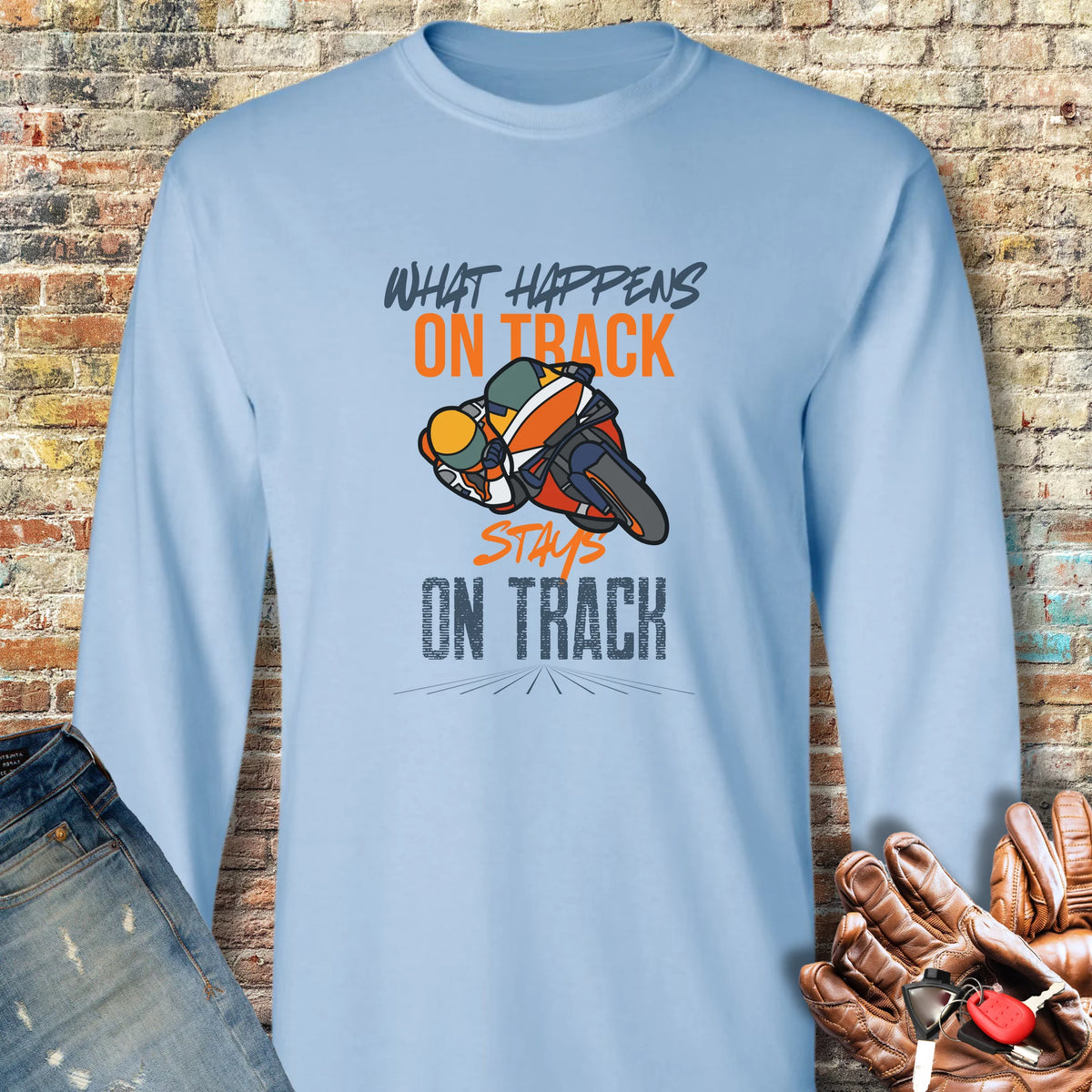 What Happens On Track (Honda) Long Sleeve T-Shirt - Light Blue