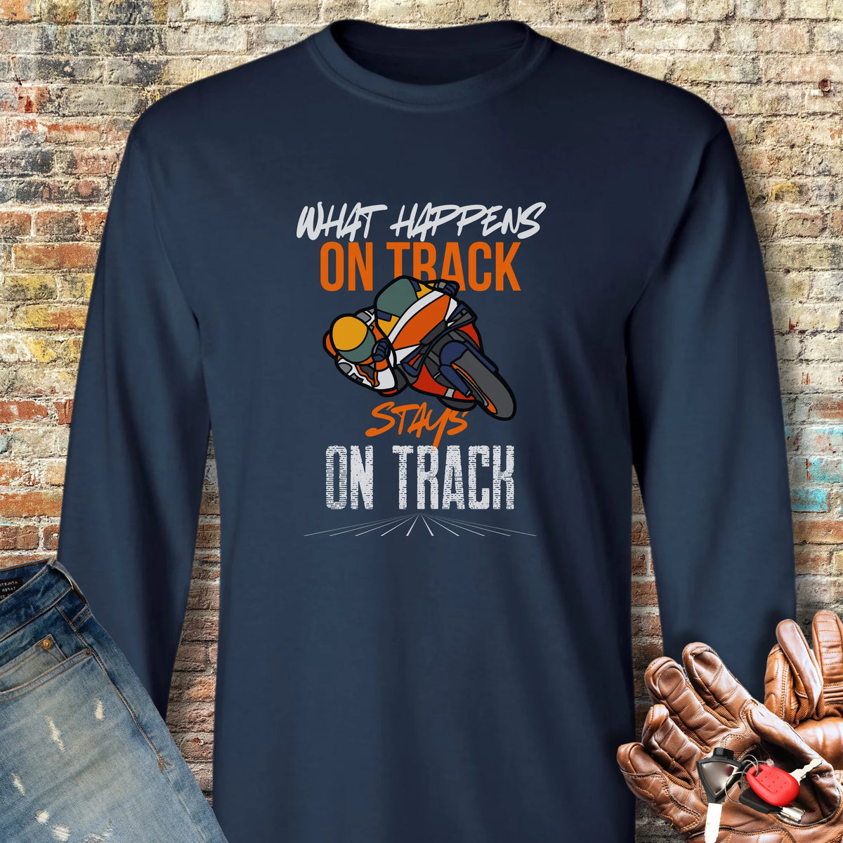 What Happens On Track (Honda) Long Sleeve T-Shirt - Navy
