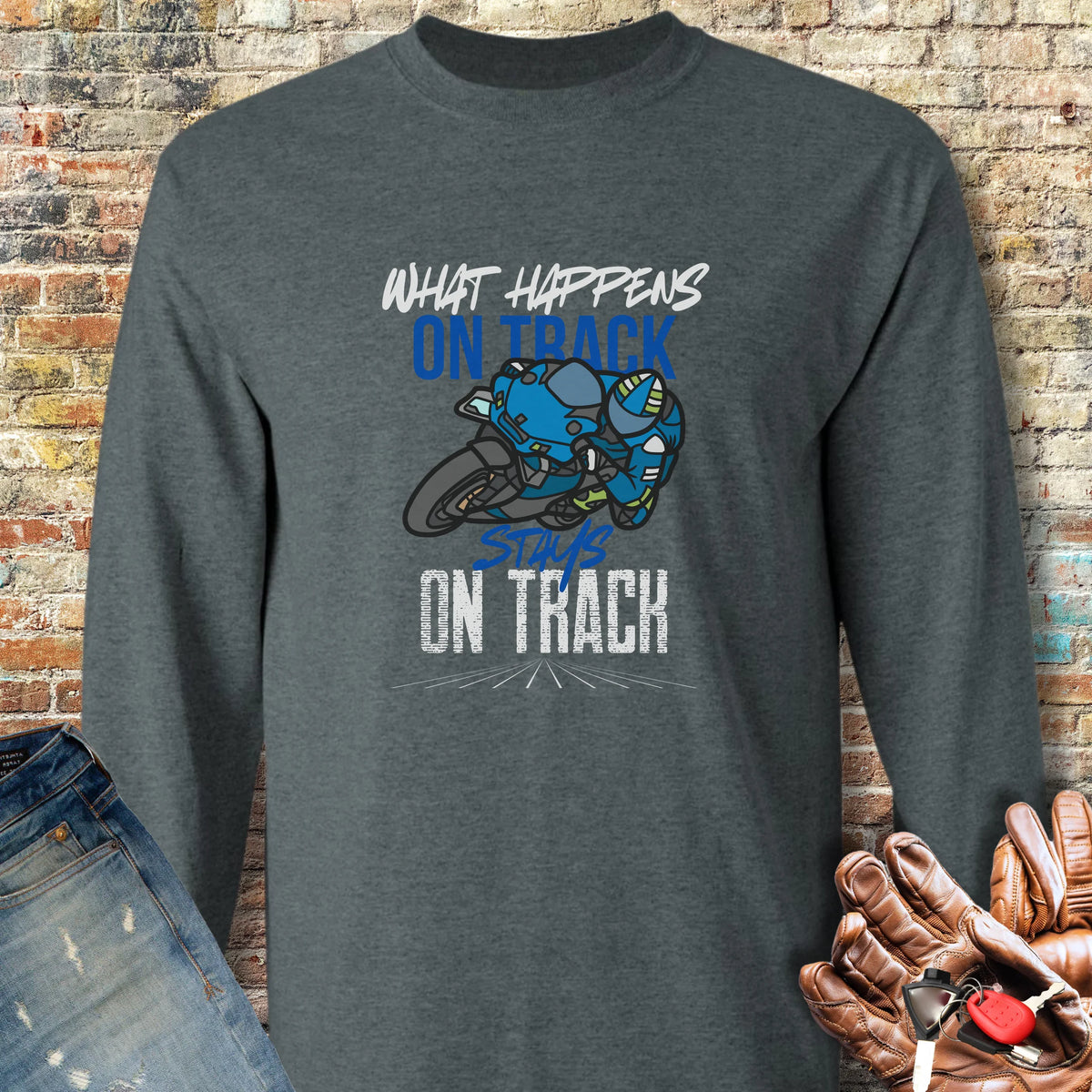 What Happens On Track (Yamaha) Long Sleeve T-Shirt - Dark Heather