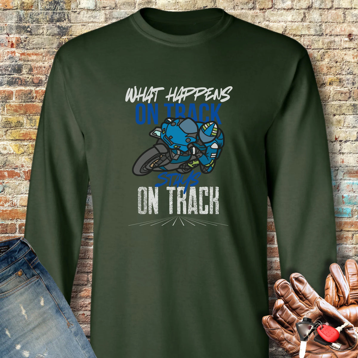 What Happens On Track (Yamaha) Long Sleeve T-Shirt - Forest Green