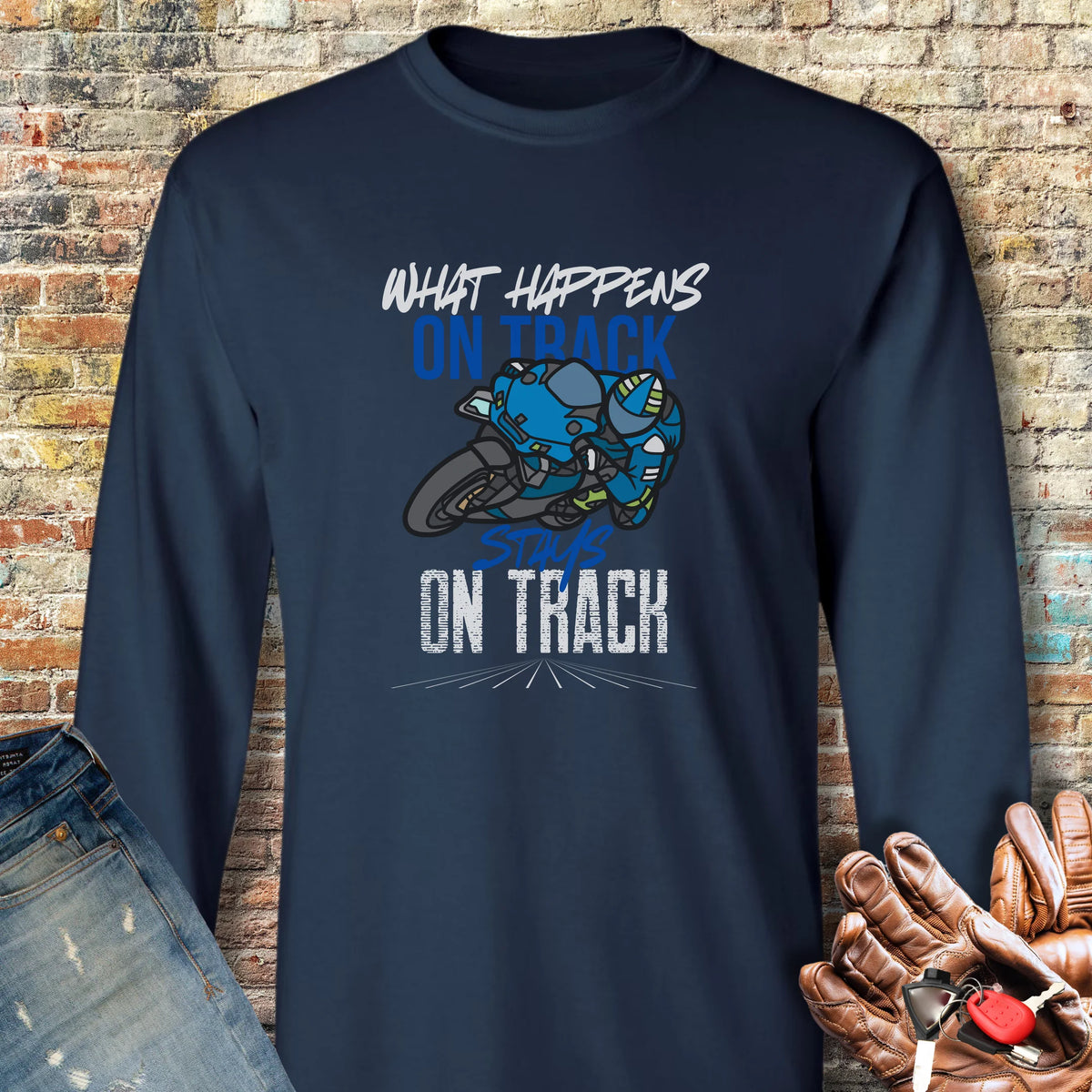 What Happens On Track (Yamaha) Long Sleeve T-Shirt - Navy