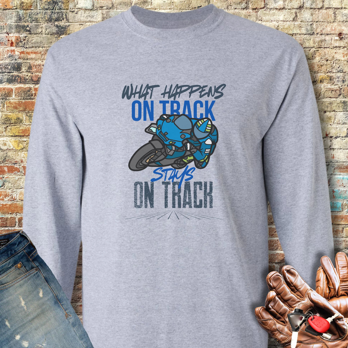 What Happens On Track (Yamaha) Long Sleeve T-Shirt - Sport Grey
