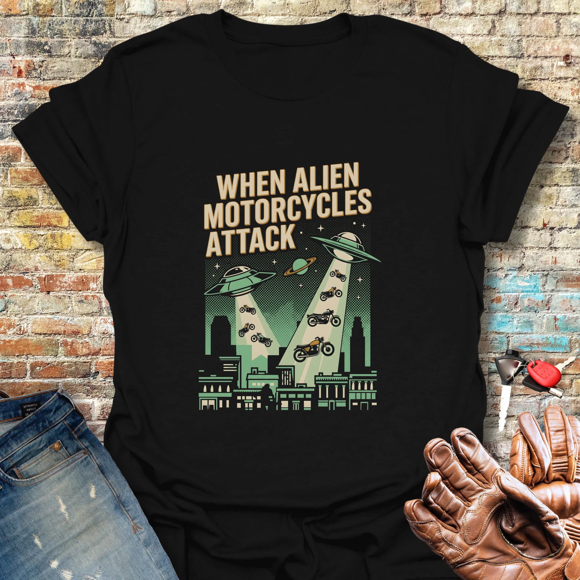 When Alien Motorcycles Attack T-Shirt - Black
