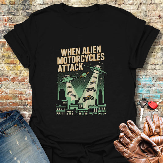 When Alien Motorcycles Attack T-Shirt - Black