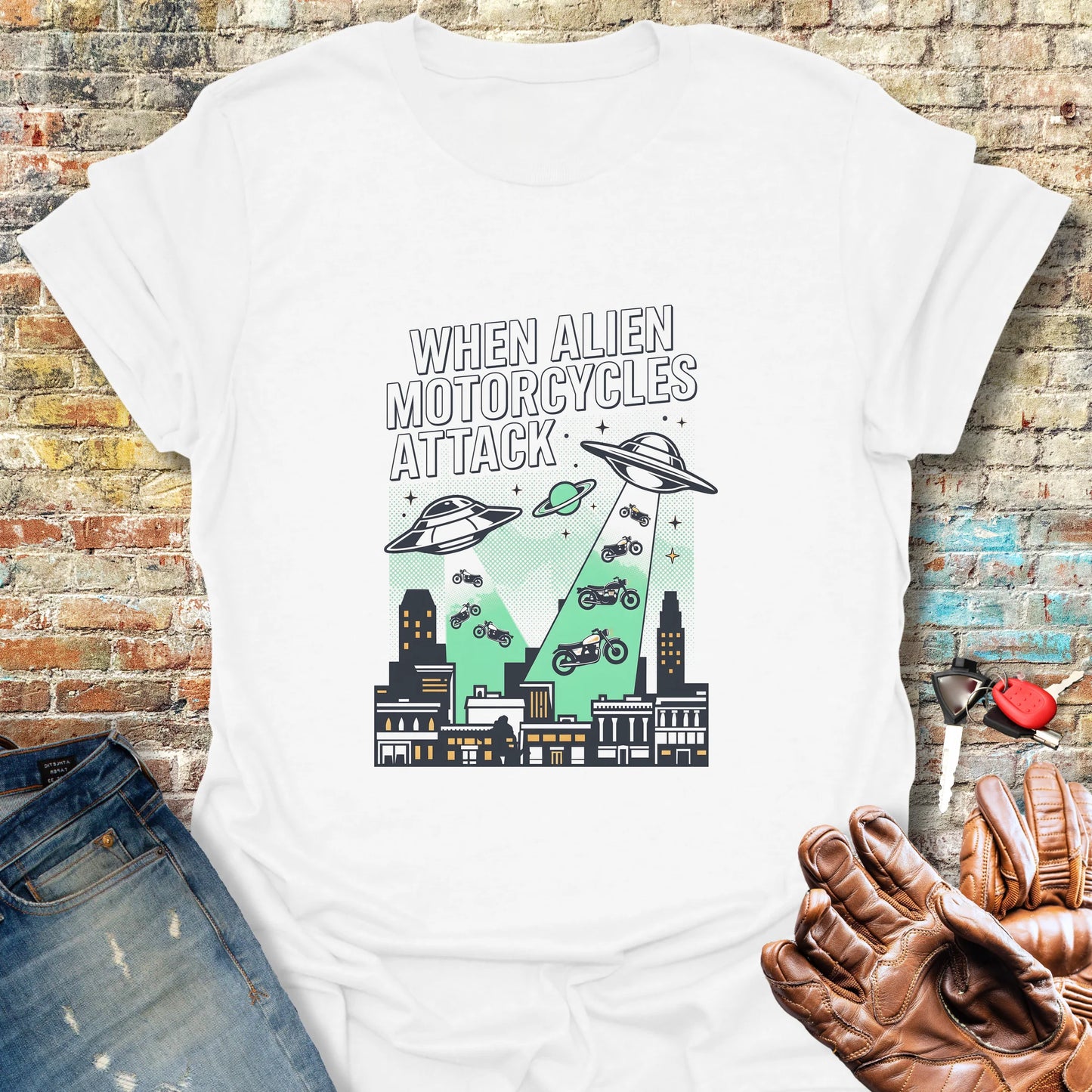 When Alien Motorcycles Attack T-Shirt - White