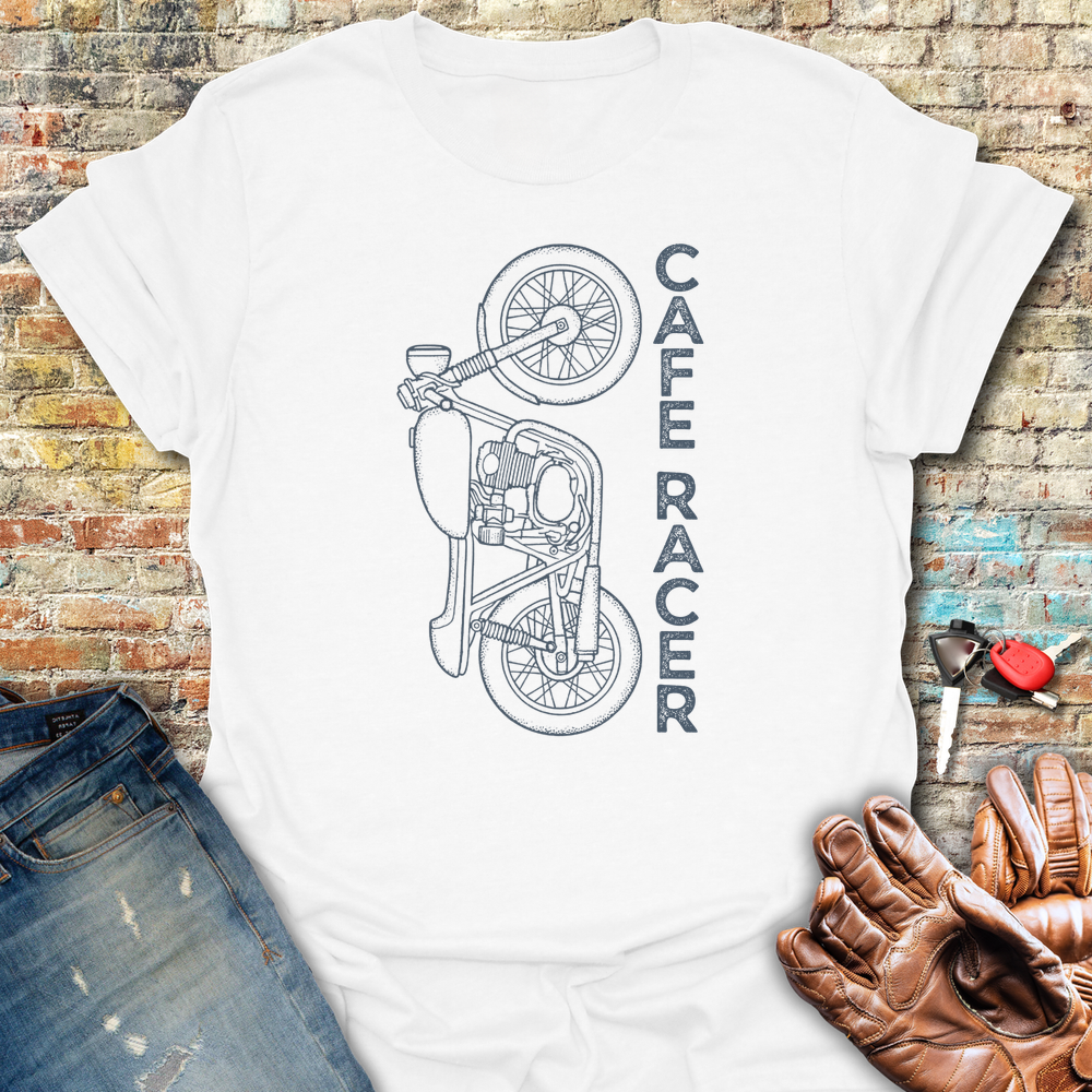Cafe Racer Vertical T-Shirt - White