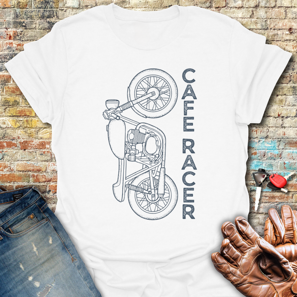 Cafe Racer Vertical T-Shirt - White