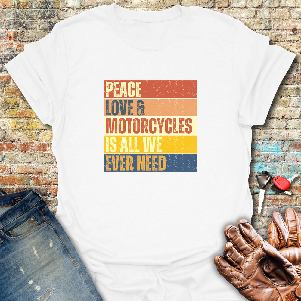 Peace Love Motorcycles Block T-Shirt - White