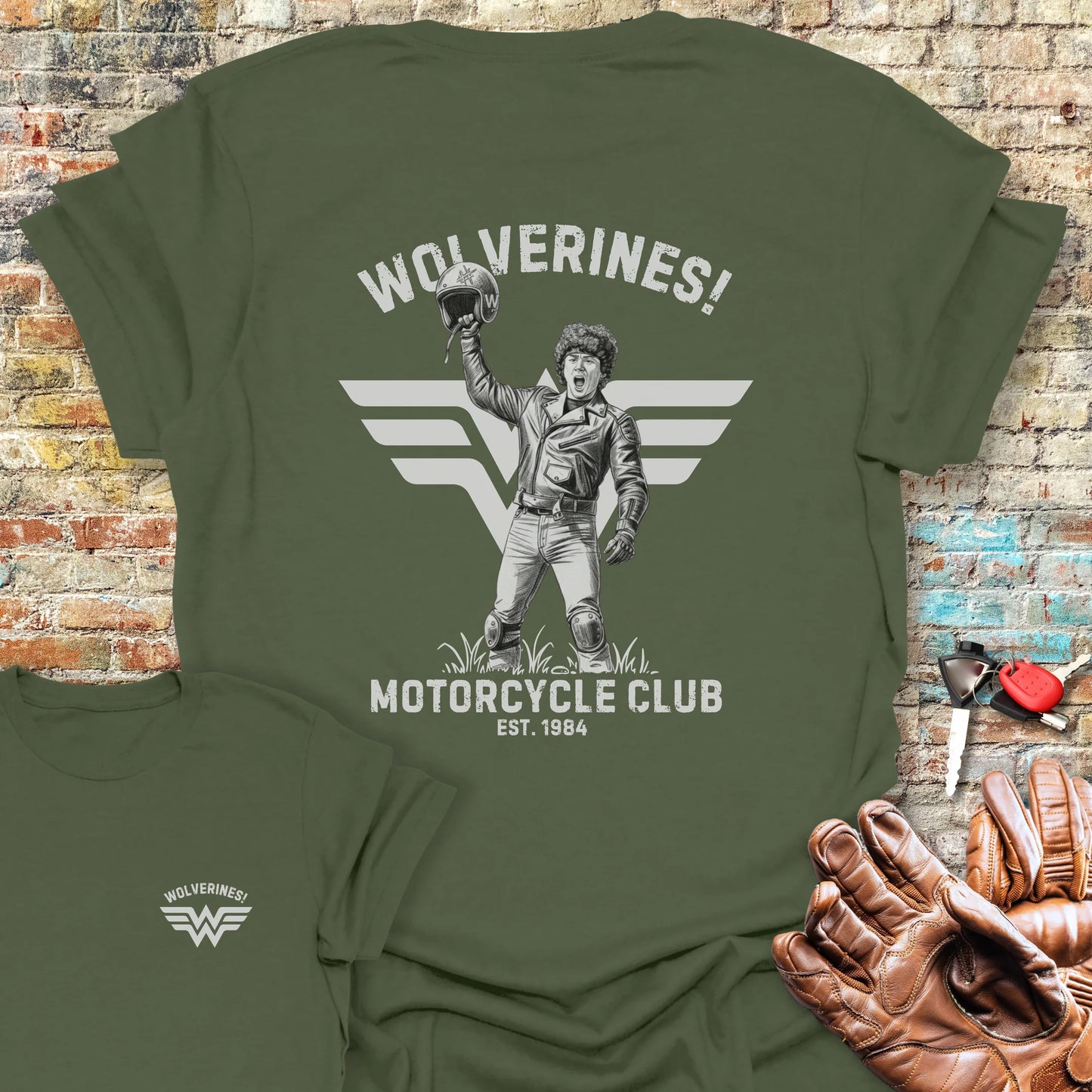 Wolverines! Back Print T-Shirt - Military Green