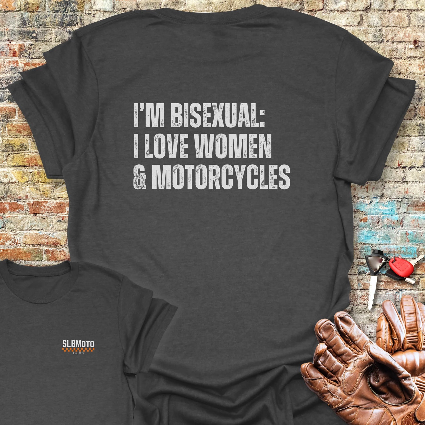 Women & Motorcycles Back Print T-Shirt - Dark Heather