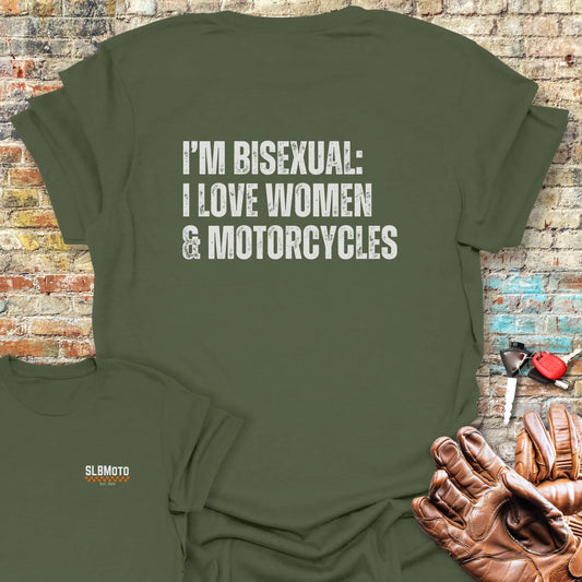 Women & Motorcycles Back Print T-Shirt - Military Green