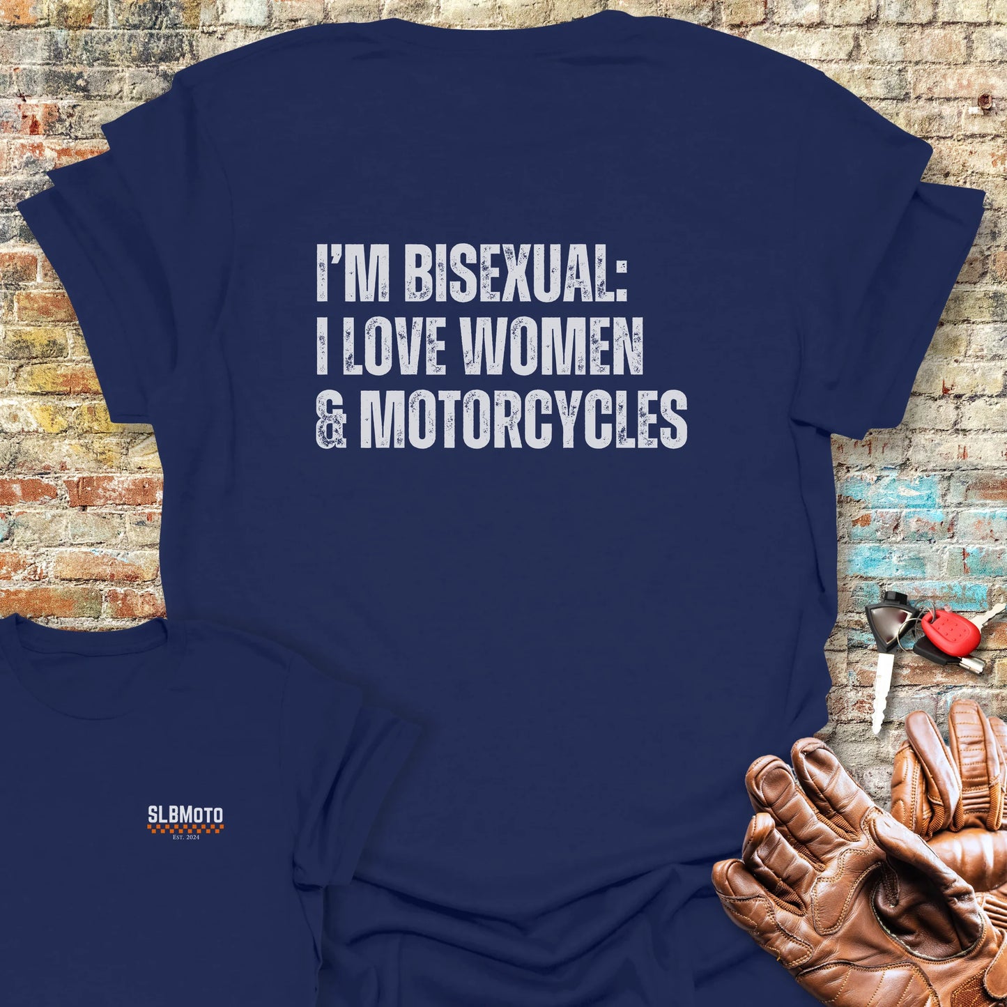 Women & Motorcycles Back Print T-Shirt - Navy