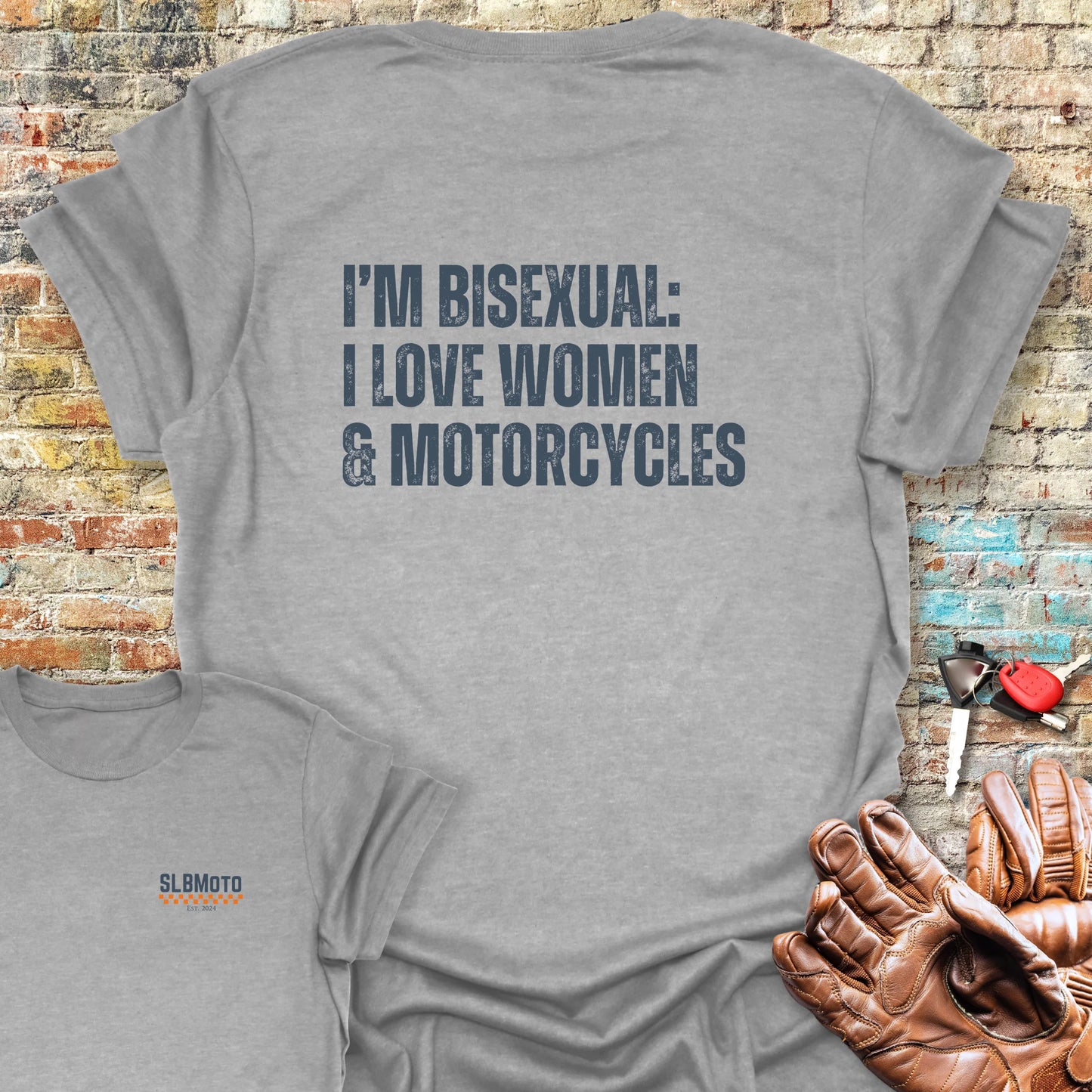 Women & Motorcycles Back Print T-Shirt - Sport Grey
