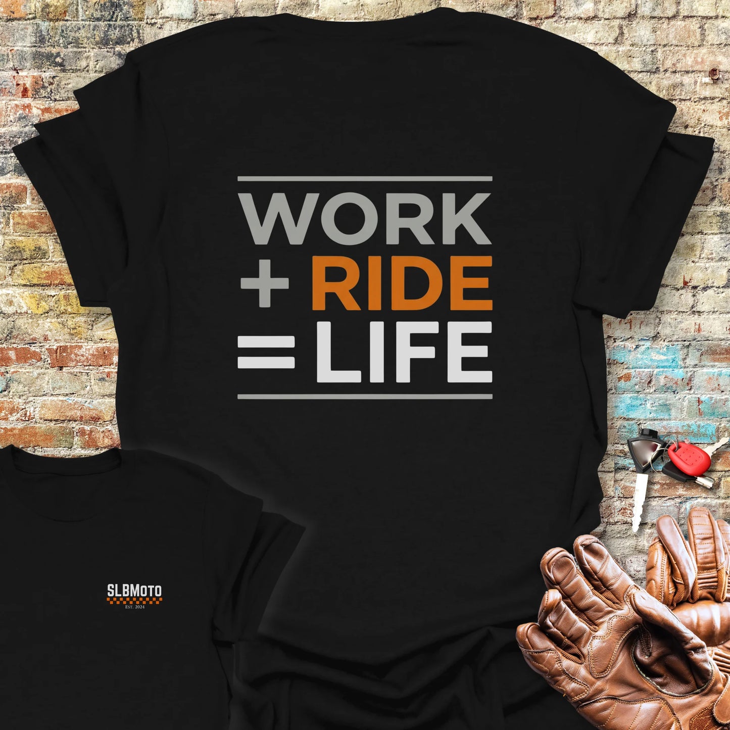 Work + Ride Back Print T-Shirt - Black