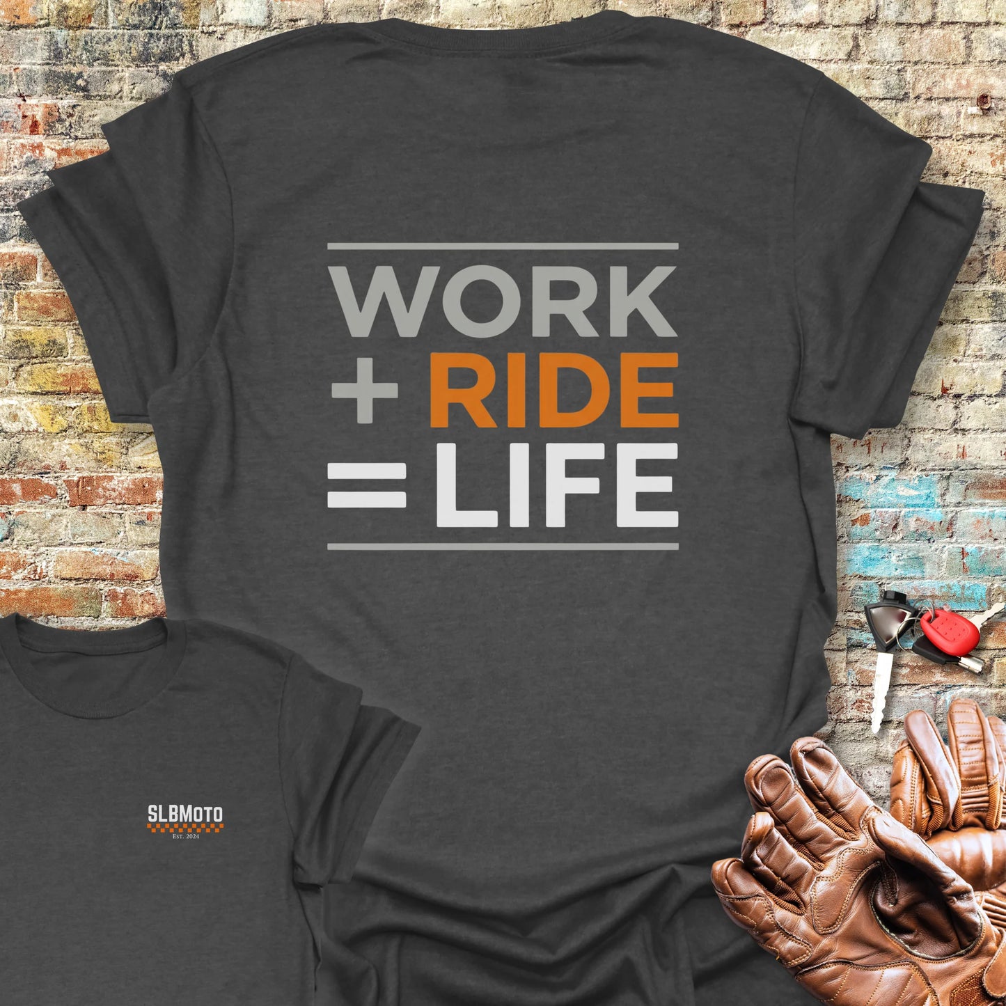 Work + Ride Back Print T-Shirt - Dark Heather