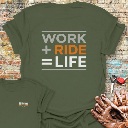 Work + Ride Back Print T-Shirt - Military Green