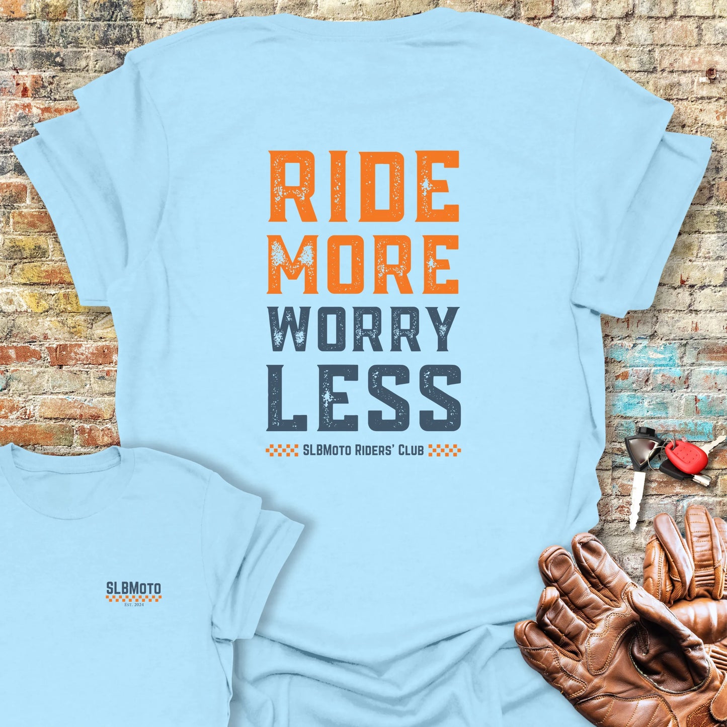 Worry Less Back Print T-Shirt - Light Blue