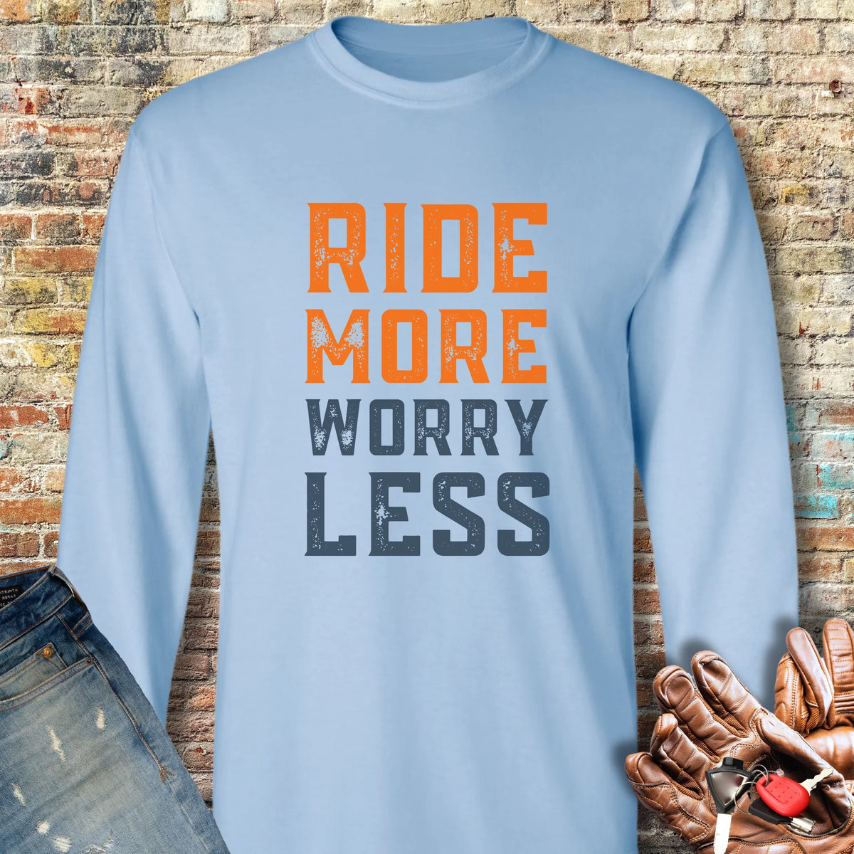 Worry Less Long Sleeve T-Shirt - Light Blue