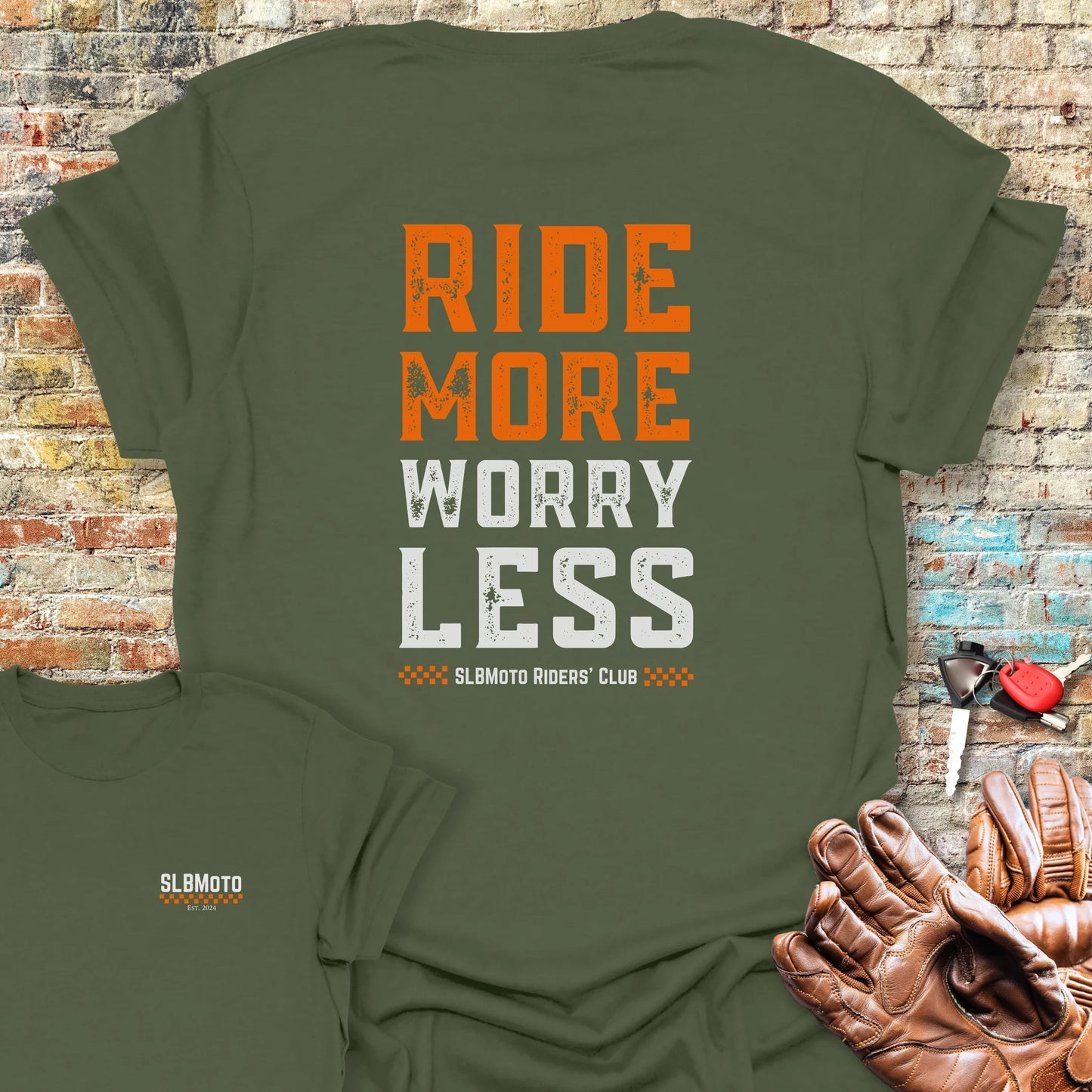 Worry Less Back Print T-Shirt - Military Green