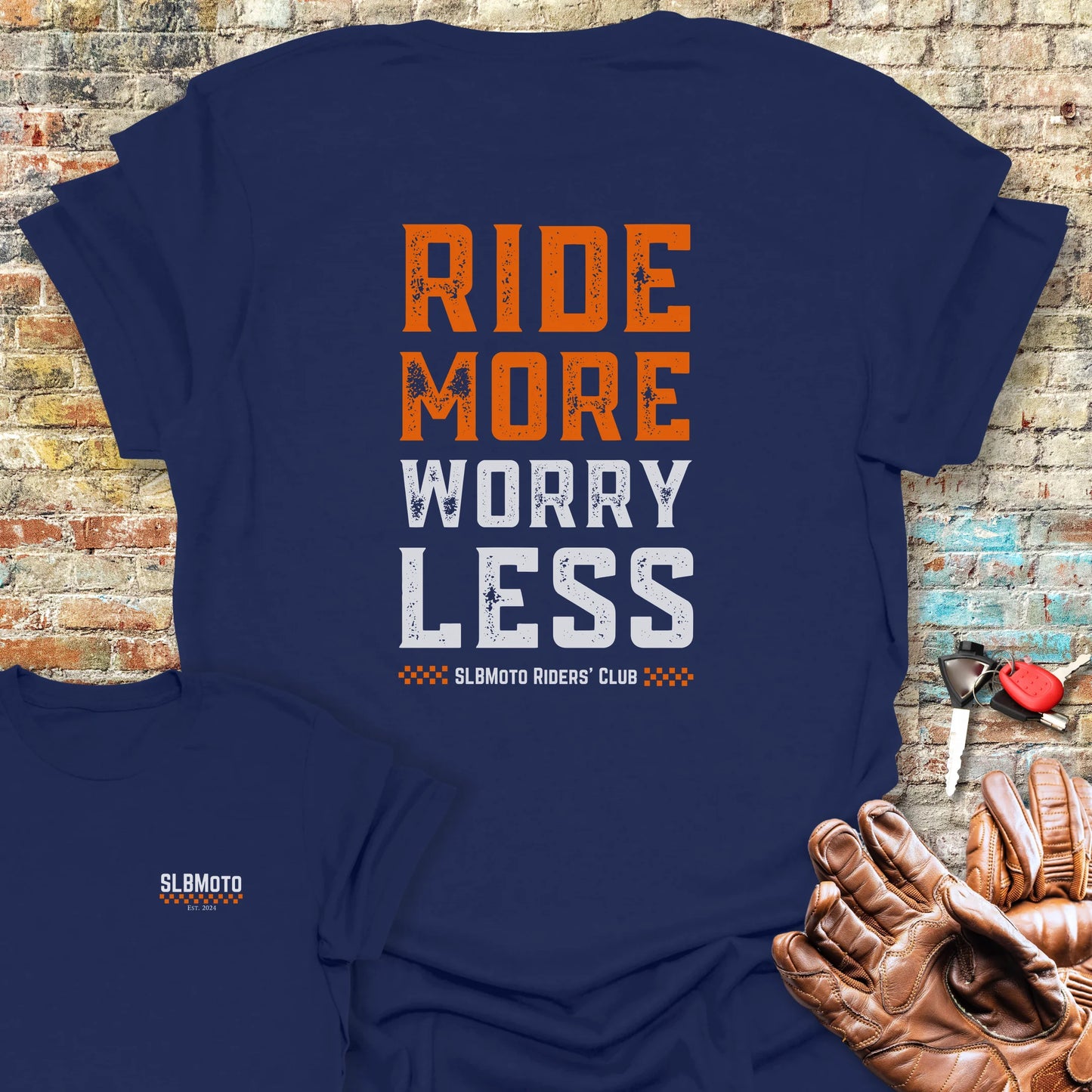 Worry Less Back Print T-Shirt - Navy