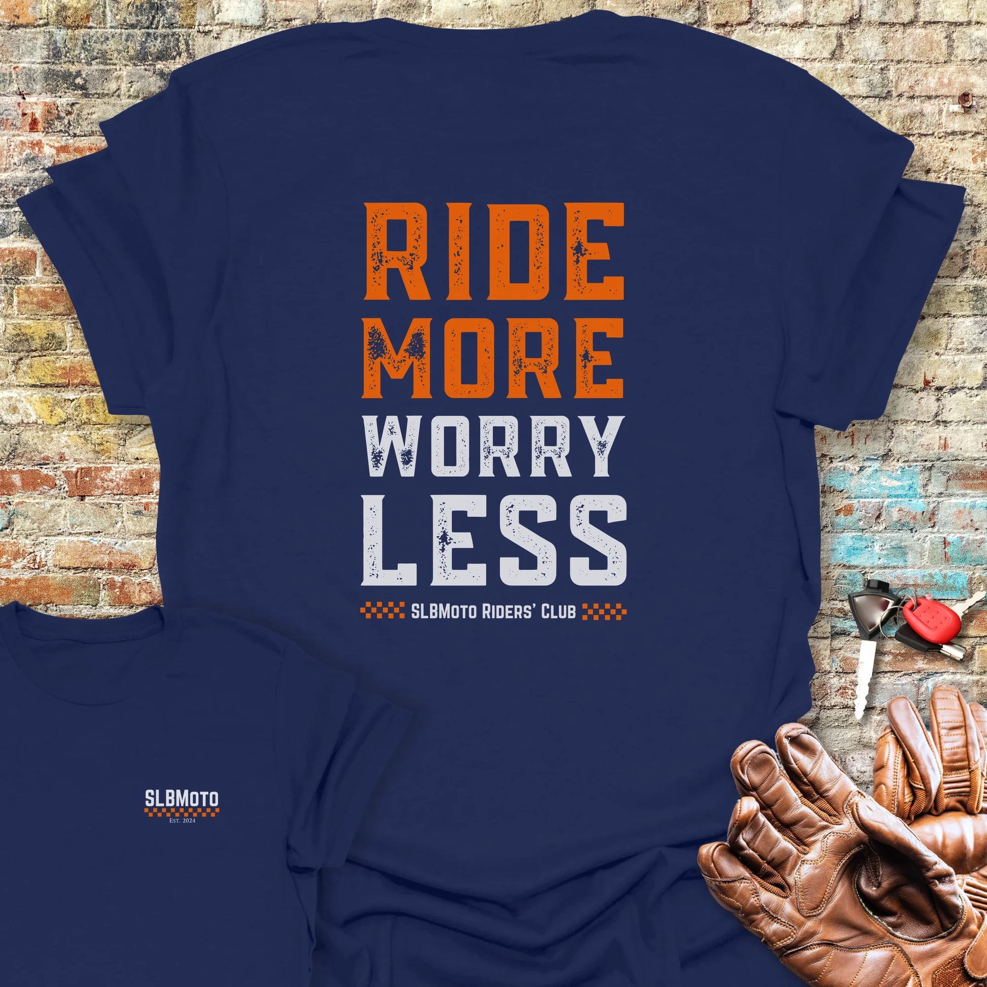 Worry Less Back Print T-Shirt - Navy