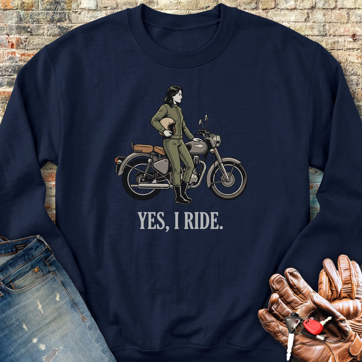 Yes I Ride Sweatshirt - Navy