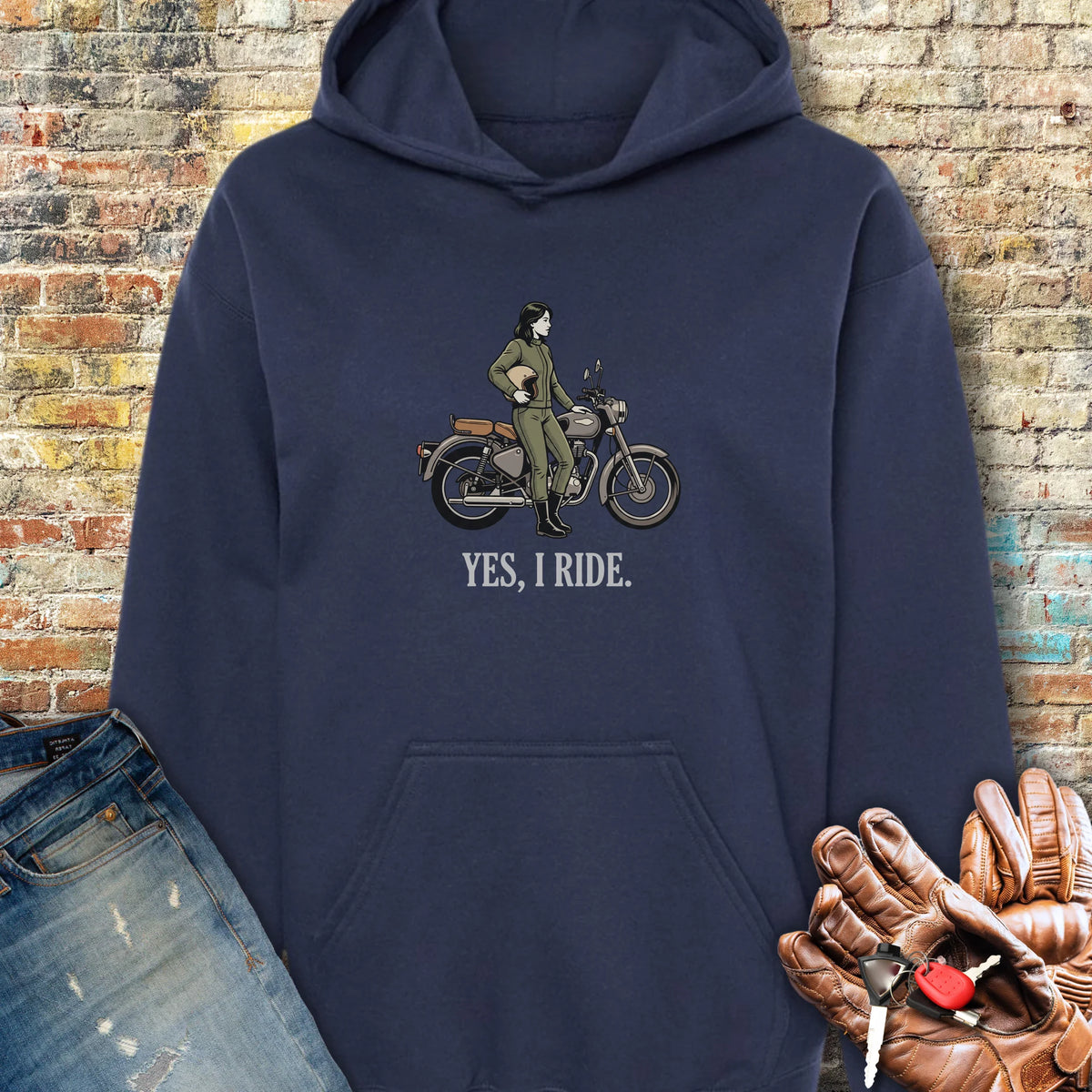 Yes I Ride Hoodie - Navy