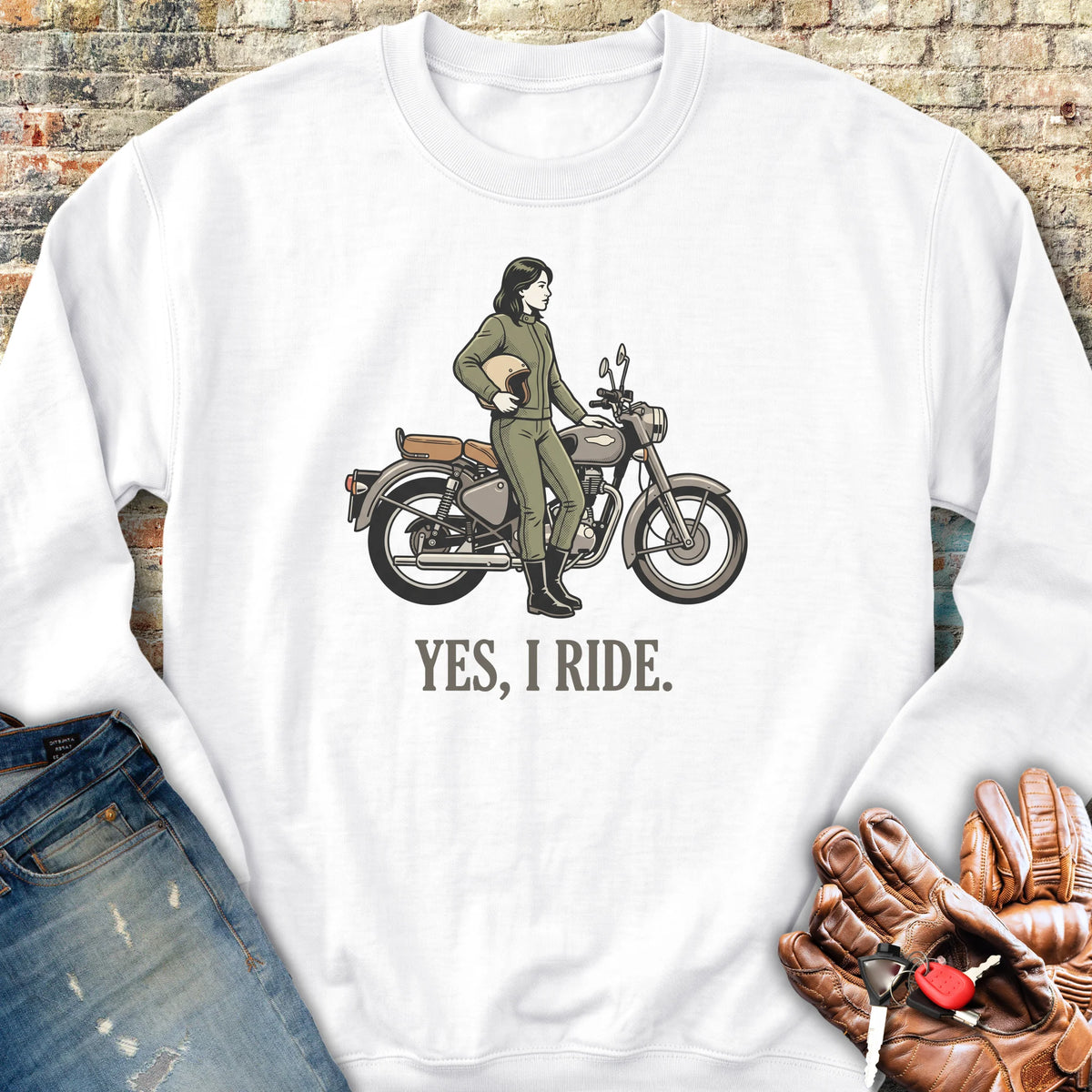 Yes I Ride Sweatshirt - White